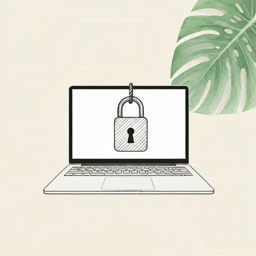 Hand-drawn illustration of a laptop with a padlock