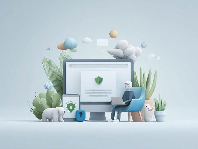 Illustration of a secured computer and device setup